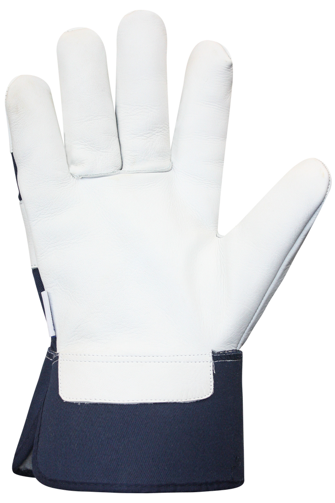 Pile Lined Cowhide/Cotton Gloves, White/Navy