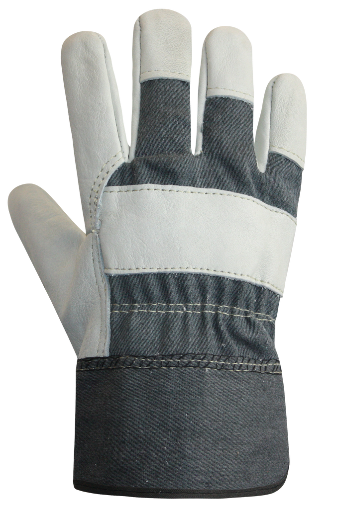 Ladies Cowhide/Cotton Gloves, White/Grey