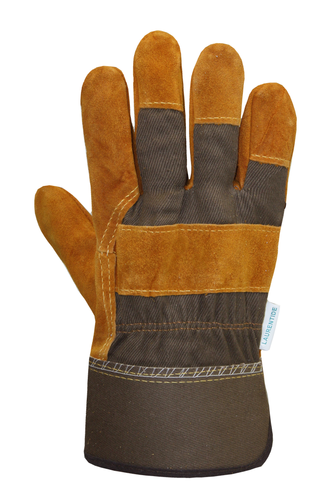 Rubber Cuff Split Leather/Cotton Gloves, Yellow/Brown