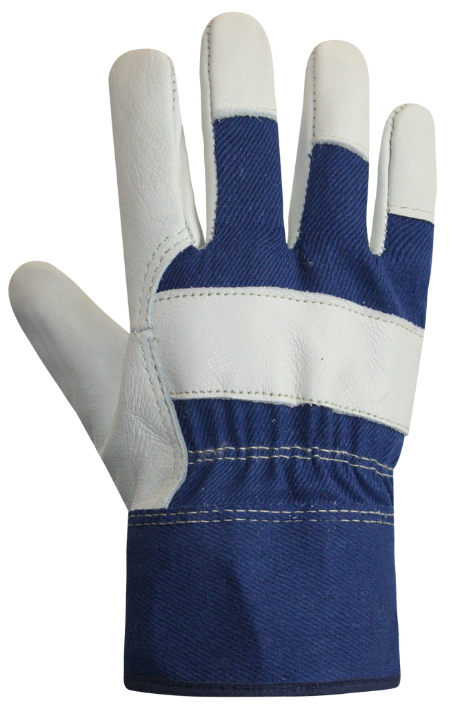 Ladies Fleece Lined Cowhide/Cotton Gloves, White/Navy