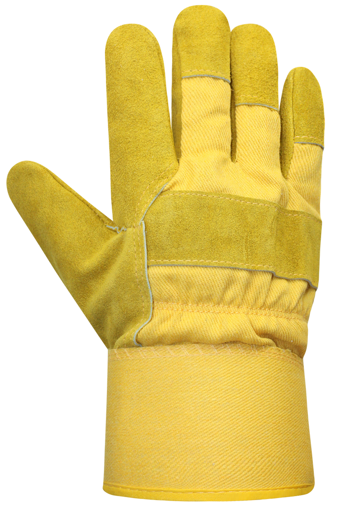 Pile Lined Split Leather/Cotton Gloves, Yellow/Yellow
