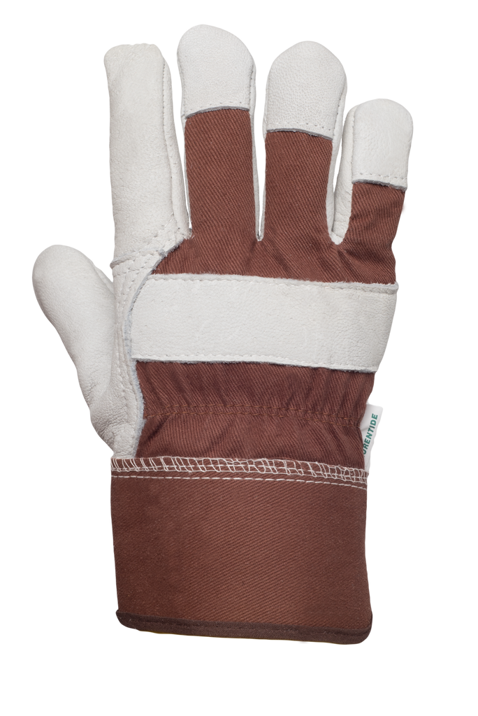 Deerskin Patch Palm Gloves, White/Brown