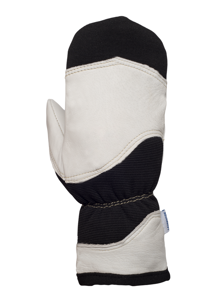 Pile Lined Cowhide Mitts, White/Black