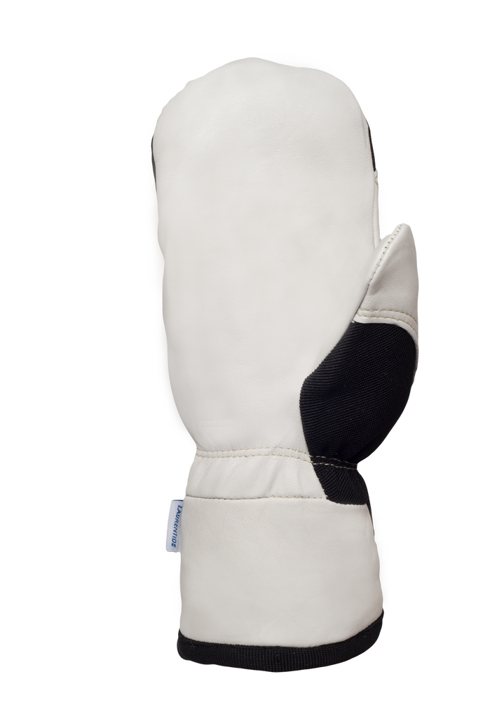 Pile Lined Cowhide Mitts, White/Black