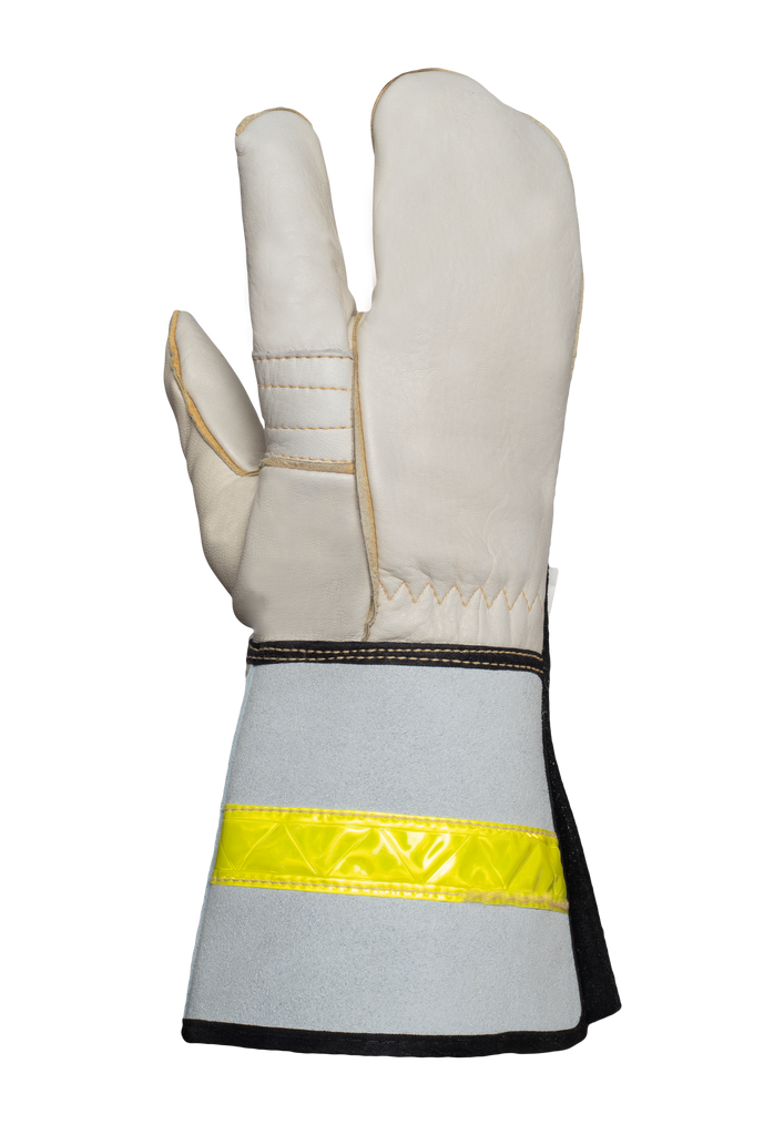 5" Cuff 3-Finger Lineman Gloves, Natural/Light Grey